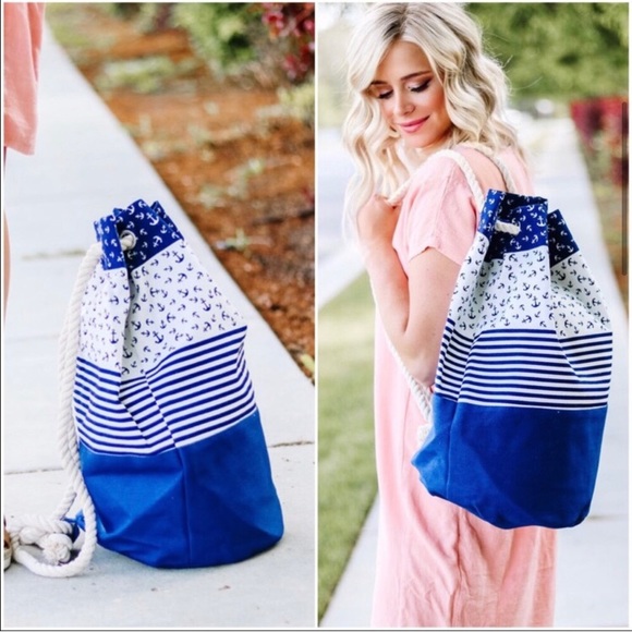 LLK Handbags - Nautical navy ivory tote bag